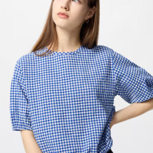 Uniqlo Women’s Seersucker Volume Blouse – Gingham